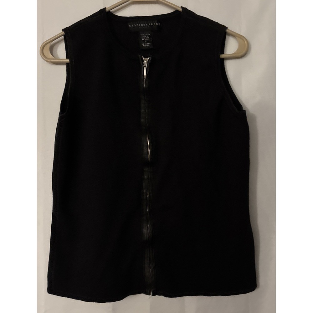 Geoffrey Beene Sport Black Cotton Ribbed Vest Women S Leather Zipper‎